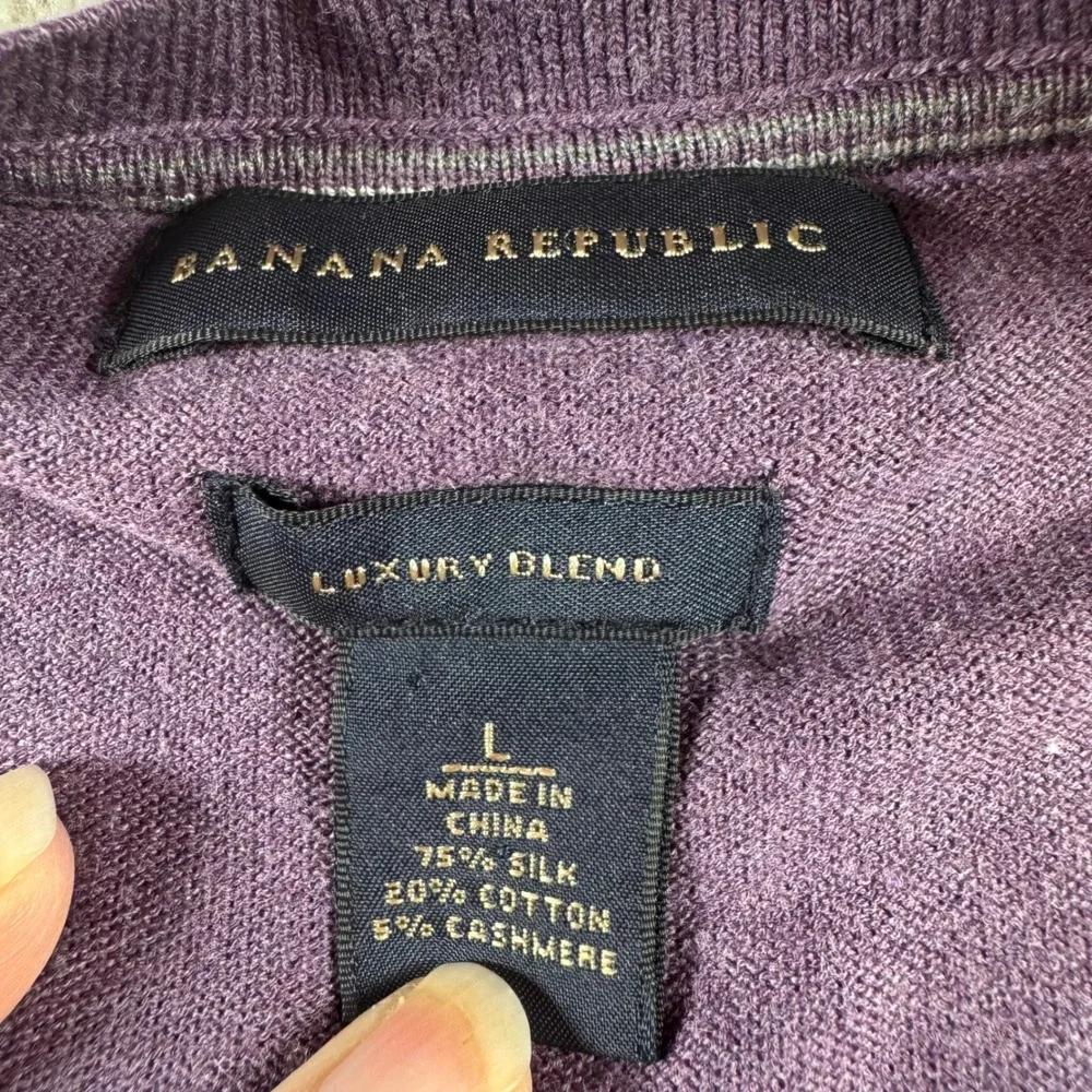 Banana Republic Mens Purple Silk Cotton Cashmere Luxury Blend V-Neck Sweater L